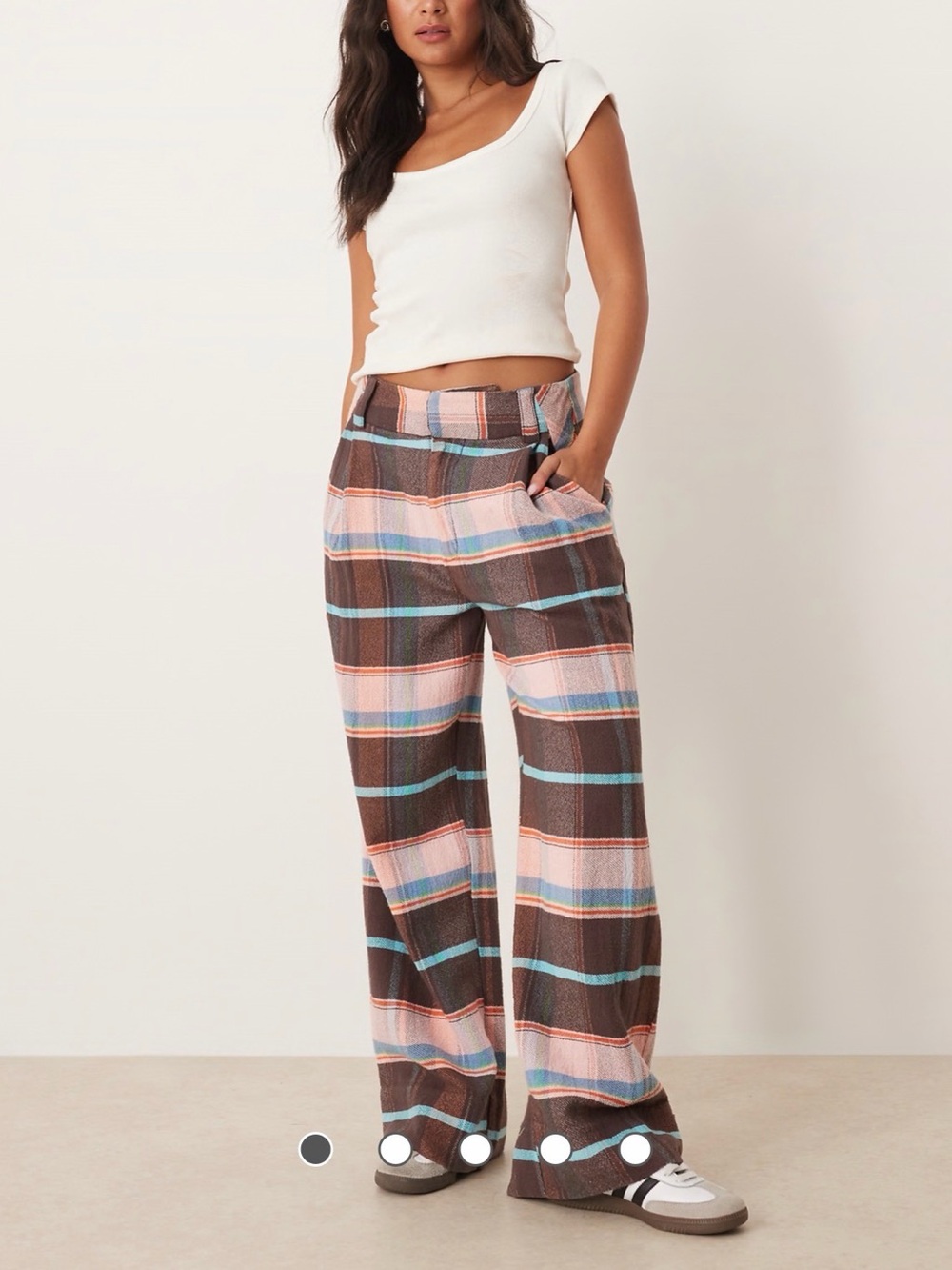 Free People buckle back plaid pants in brown combo - size 6 (fits up)